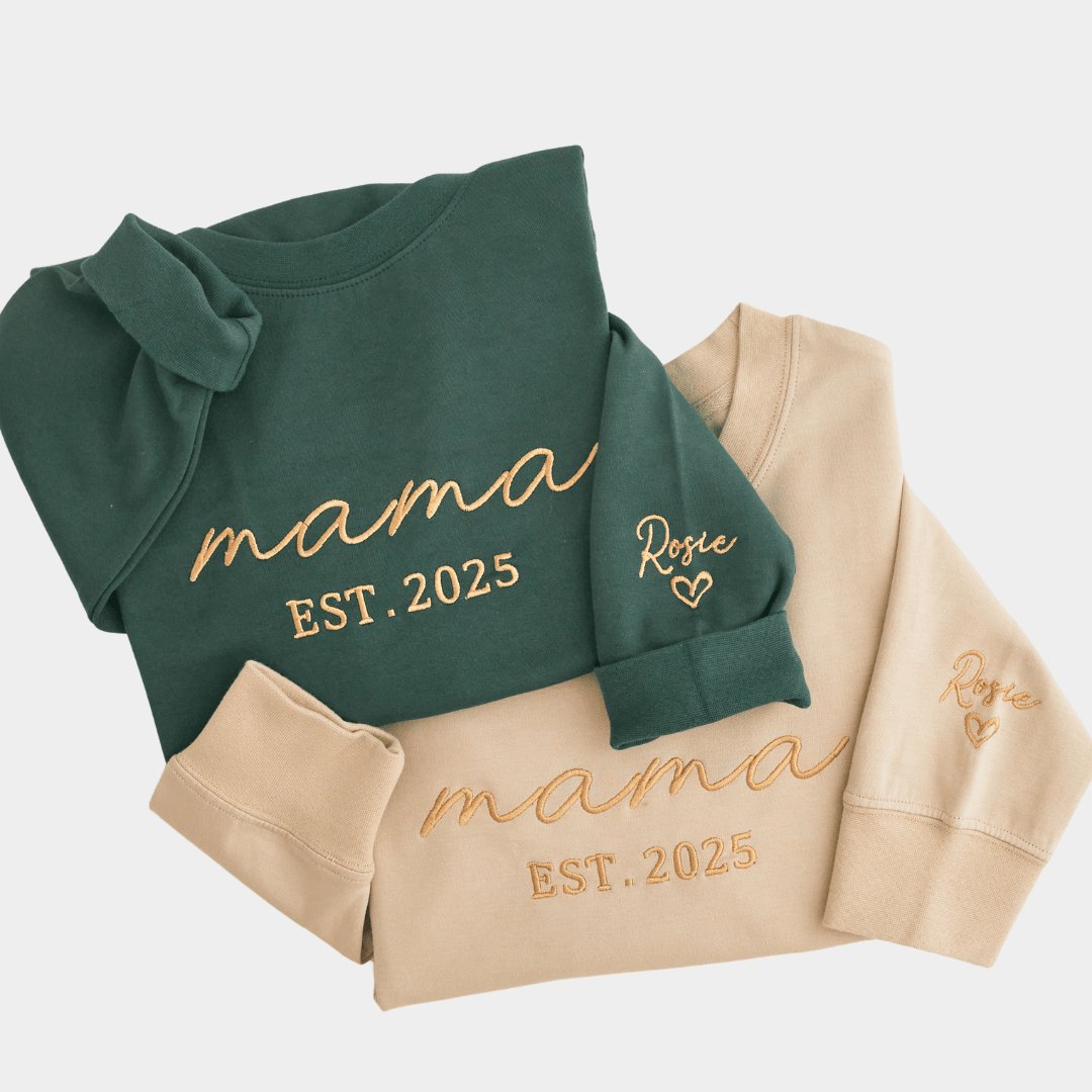 Personalized Adult Crochet Sweatshirt - Custom Embroidered "Mama Est. 2025"
