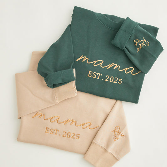 Personalized Adult Crochet Sweatshirt - Custom Embroidered "Mama Est. 2025"